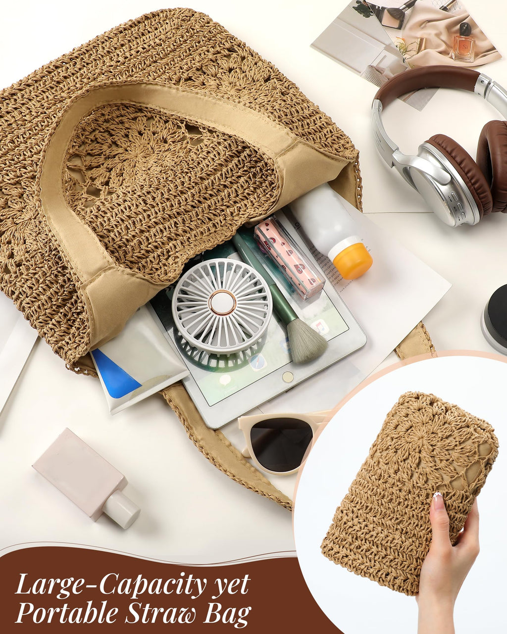 Beach Bag, Straw Beach Bags for Women Floral Straw Bag Beach Tote Bag