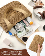 Beach Bag, Straw Beach Bags for Women Floral Straw Bag Beach Tote Bag