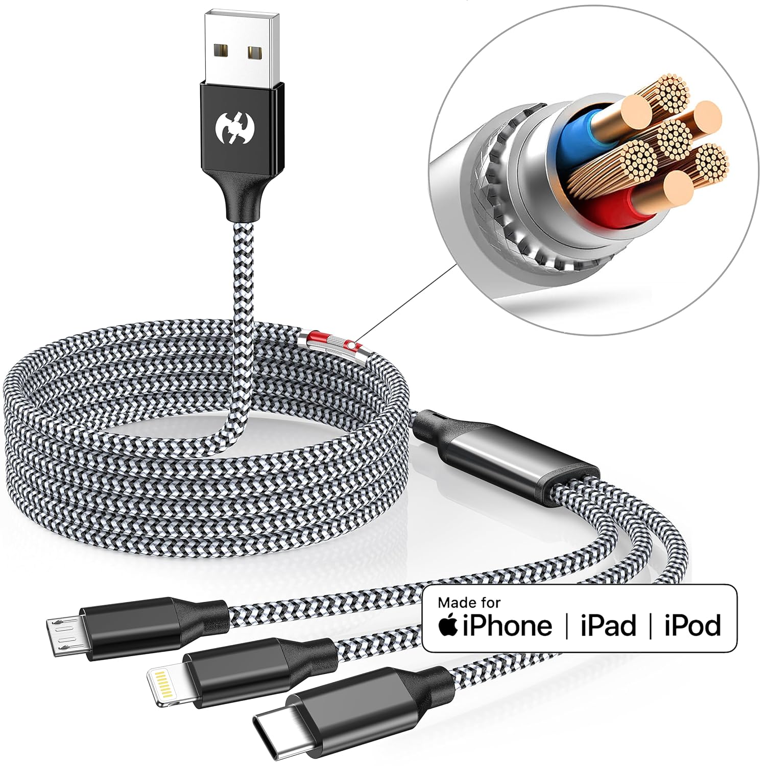 Multi Charging Cable 10ft 2Pack 3 in 1 Charger Cord, Long Multiple Cable | Rapid Nylon Braided USB Charging Cable