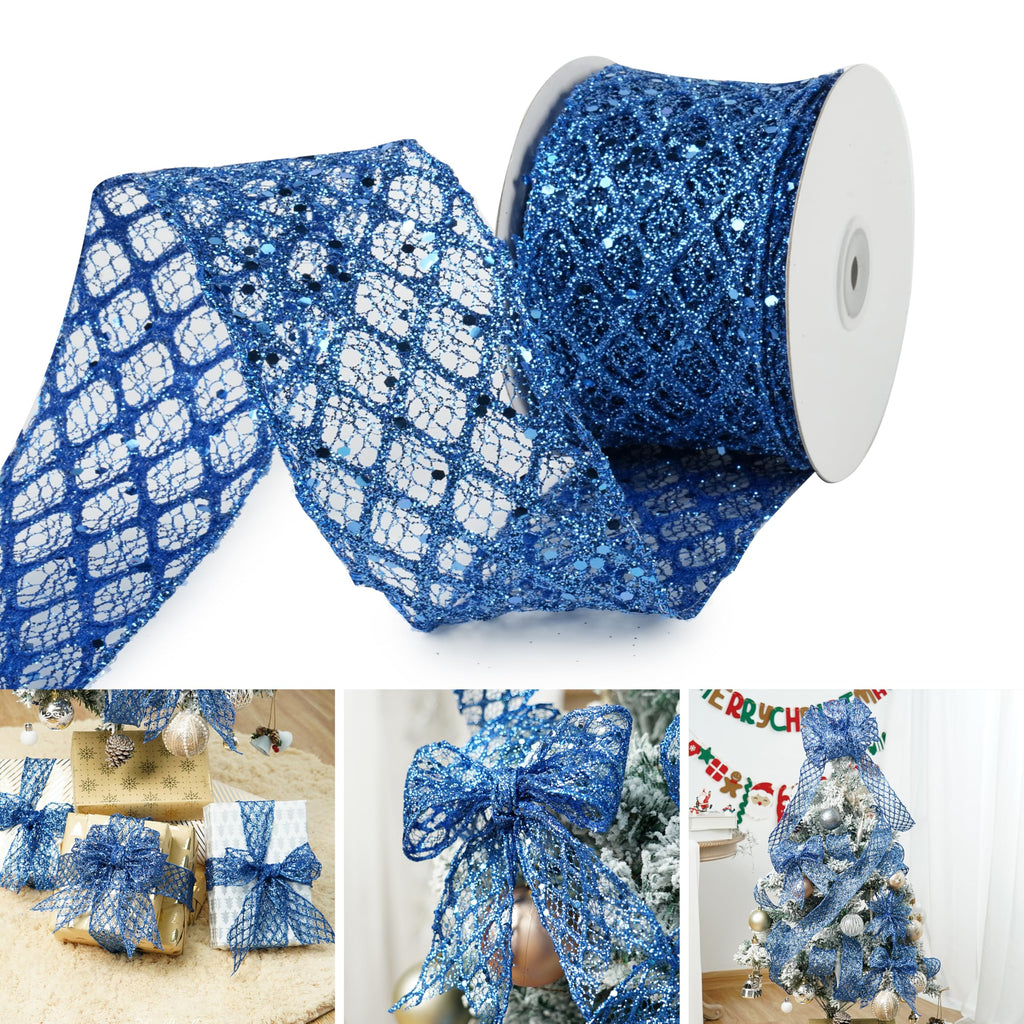Dusty Blue Mesh Wired Ribbon 2.5 Inch 10 Yards