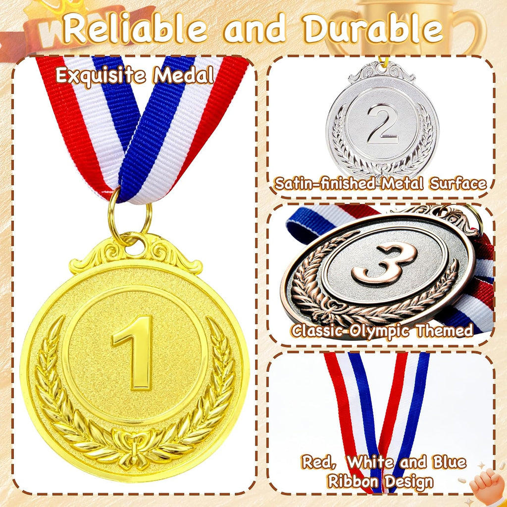 24/36/48/72/108 Pcs Gold Silver Bronze Award Medals, 2’’ Olympic Style Winner Medals Gold Silver Bronze Prizes with