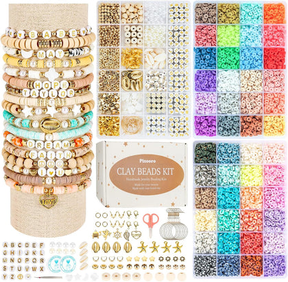 Clay Beads 3 Boxes Bracelet Making Kit, 10500pcs Beads for Jewelry Making, Round Letter Beads with Charm and Elastic