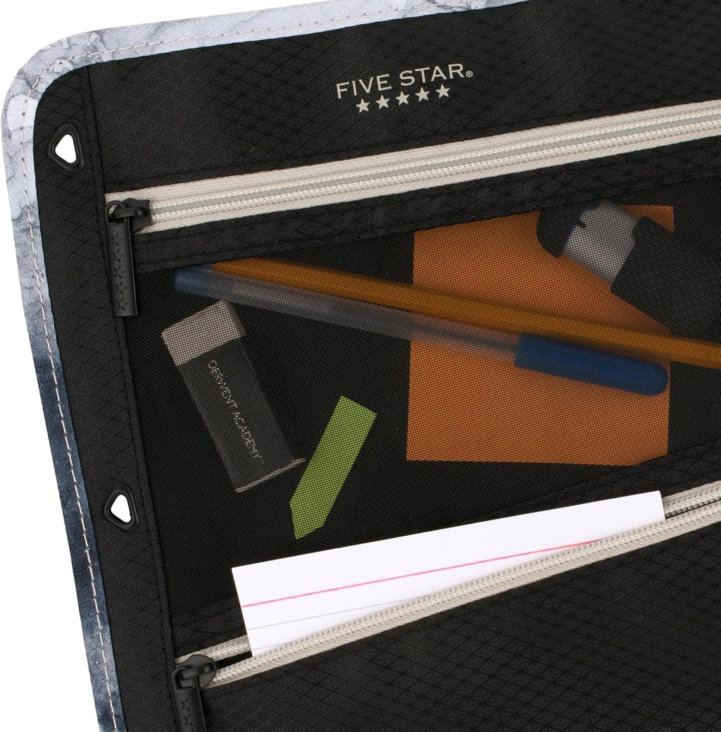 Pencil Pouch, Pen Case, 3-Pocket Zipper Pouch, Fits 3-Ring Binder, Storage Organizer for Classroom Supplies Earbuds