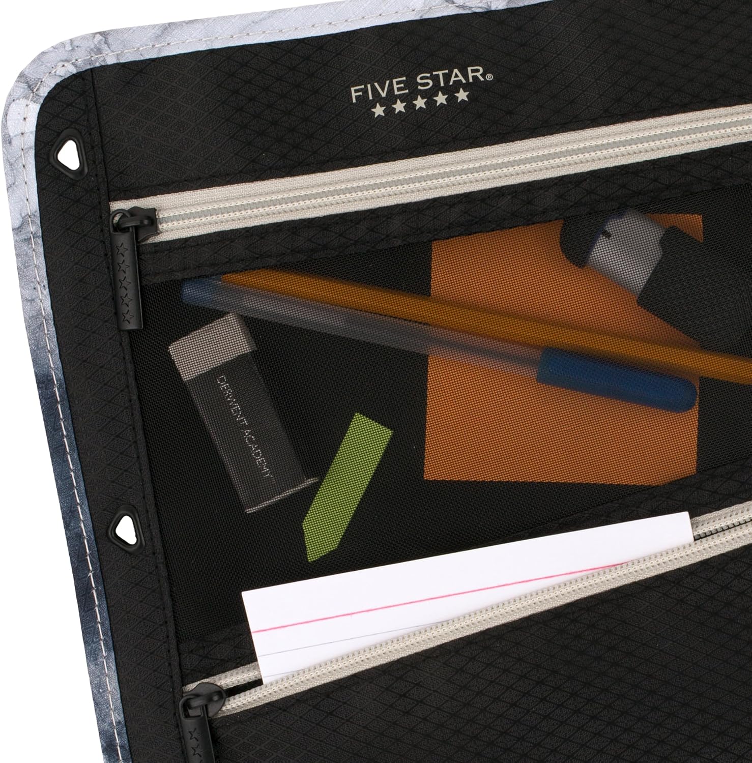 Pencil Pouch, Pen Case, 3-Pocket Zipper Pouch, Fits 3-Ring Binder, Storage Organizer for Classroom Supplies Earbuds