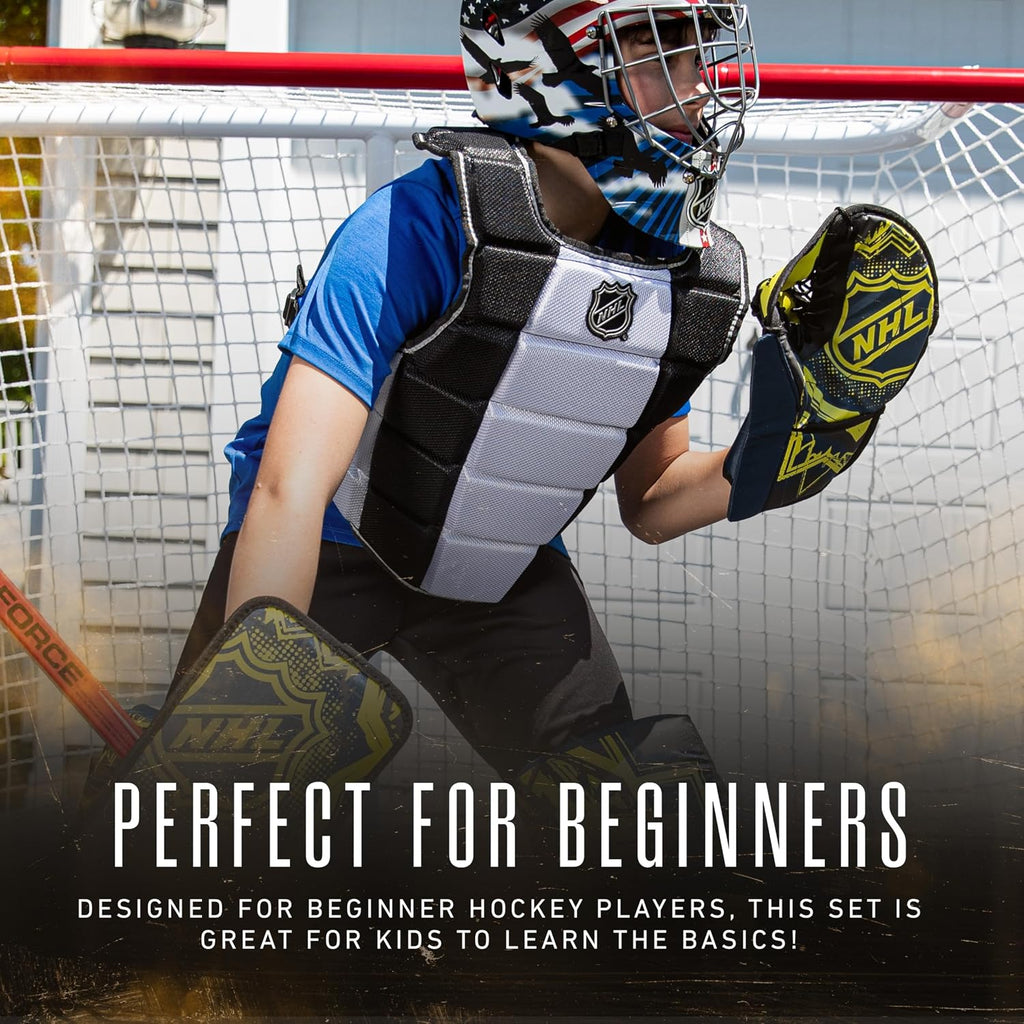 Franklin Sports Extreme Street Hockey Goalie Set | Beginner-Ready Gear, Includes Blocker + Catch Glove + Leg Pads