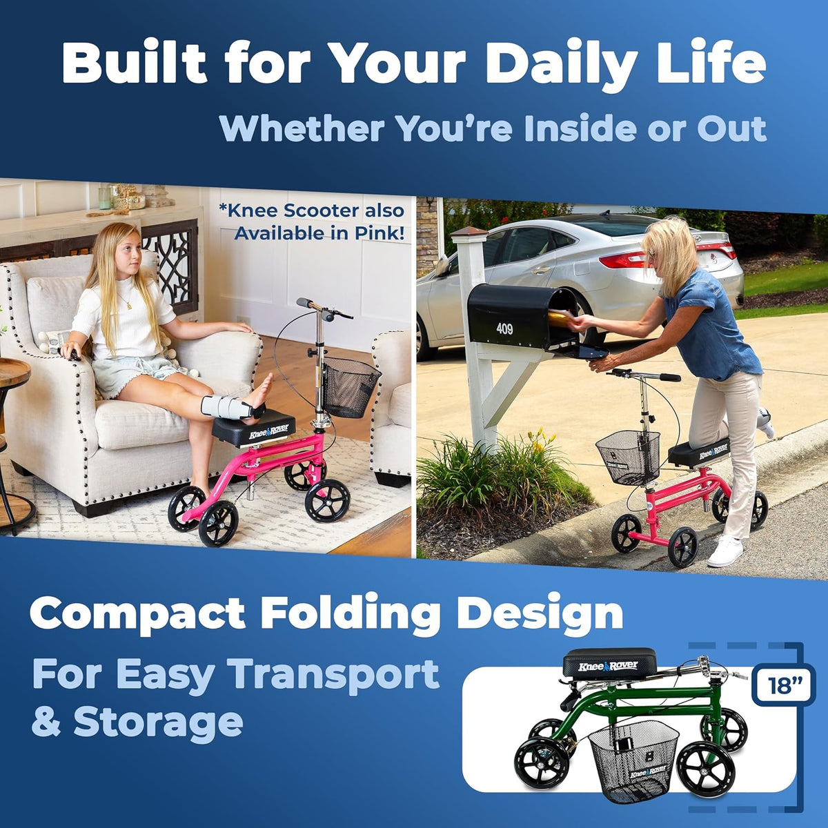 Steerable Knee Scooter Knee Walker for Adults for Foot Surgery, Broken Ankle, Foot Injuries - Foldable Knee Rover