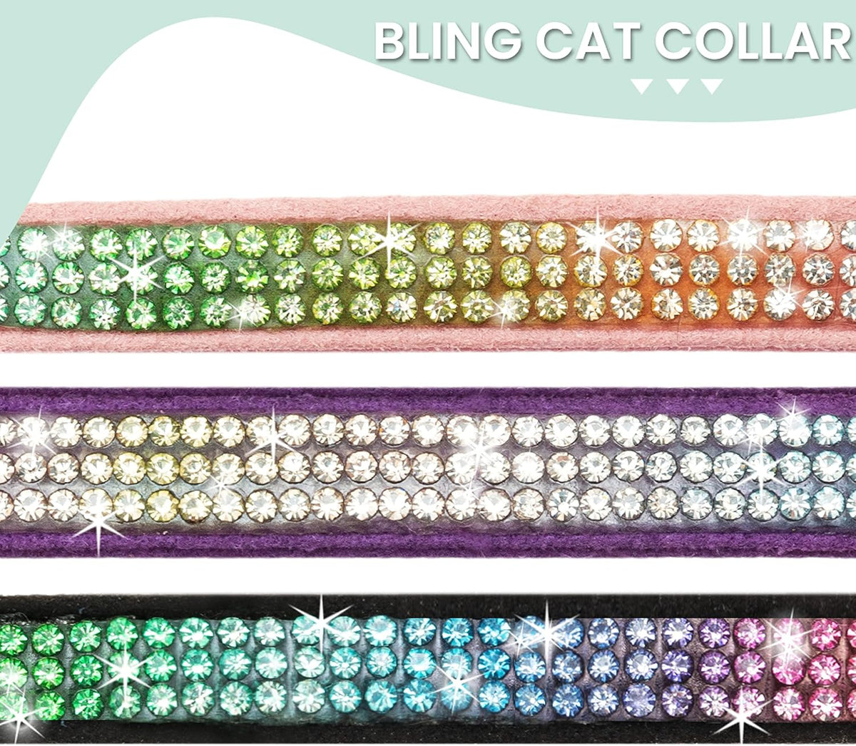 Breakaway Cat Collar with Bells, 3 Pack Rhinestone Pet Collars