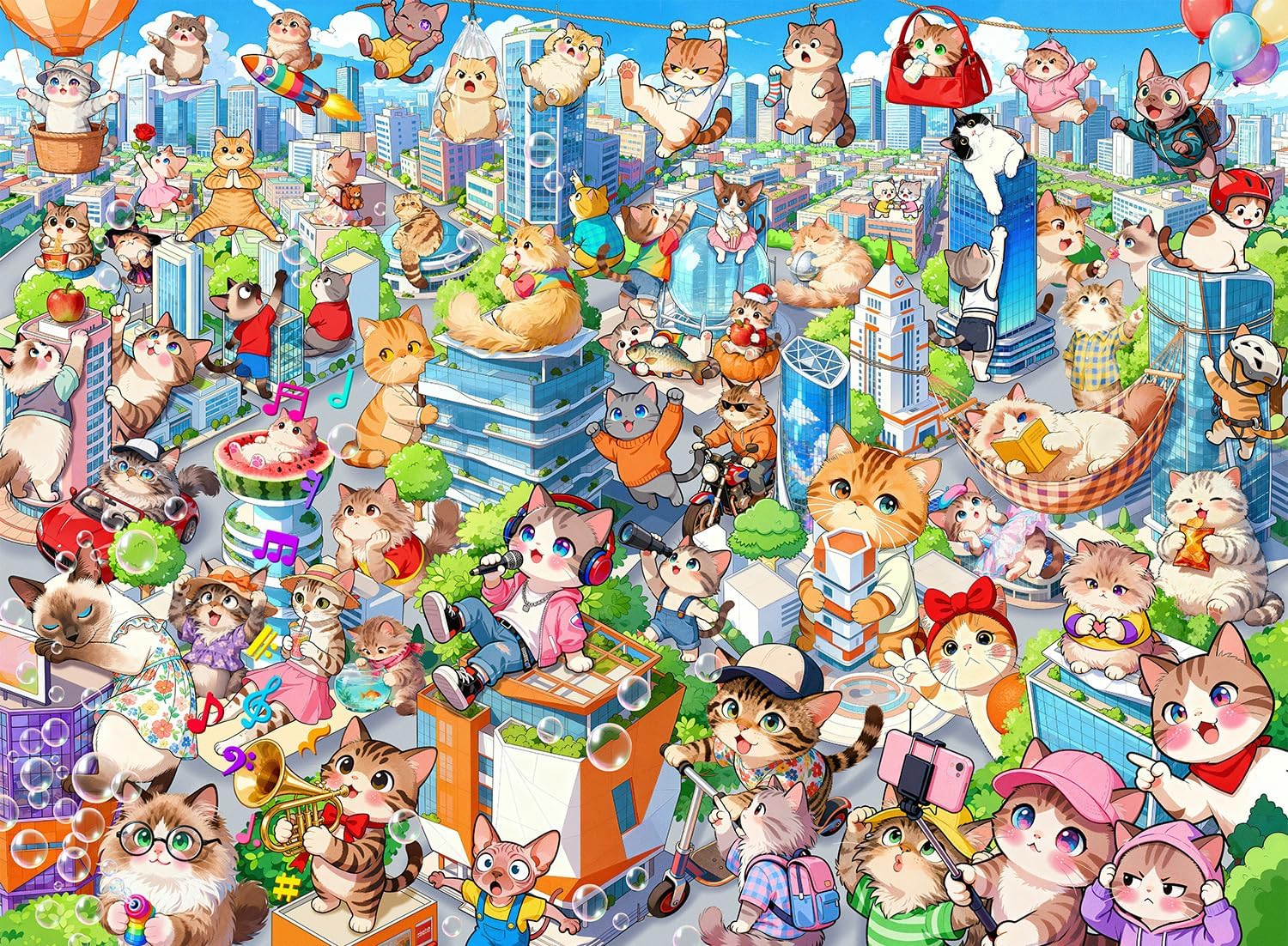Puzzles for Kids Ages 6-8 8-10 Year Old - City Cats Themed, 200 Pieces Jigsaw Puzzles for Kids, Learning8-10
