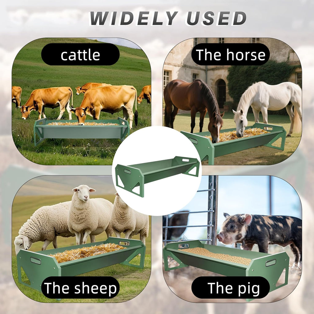 [New Upgrade] Stainless Steel Goat Feeder 45 Inch, Heavy Duty Large Capacity Feed Trough, Thickened Livestock Feeder