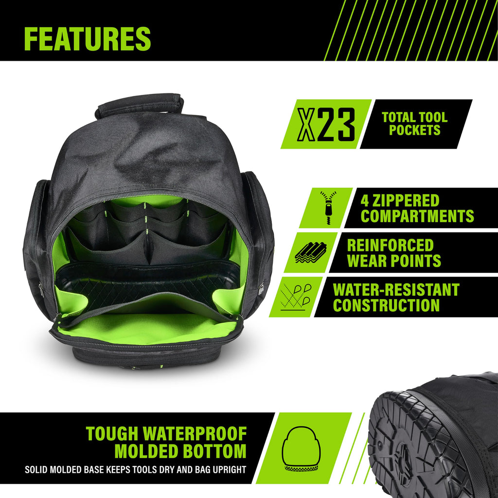 Extreme Tool Backpack, 23 Tool Storage Pouch Pockets, 1 Pack, Black