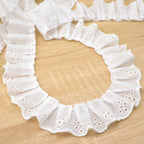 4 Yards Ruffle Trim Eyelet Cotton Pleated Lace Trim 1-9/16"