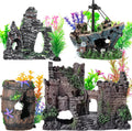 14 Pcs Aquarium Decorations Large Kit，Castle Fish Tank Bubbler Decorations，Starfish Barrel, Resin Cave Rock,Resin