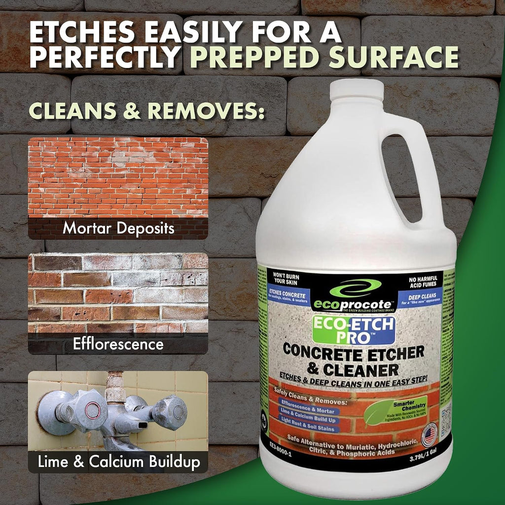 Eco Etch Pro Concrete Cleaner & Etcher Dissolver, Non-Toxic & Safe,1 Gallon | Efflorescence, Rust & Dirt Remover from