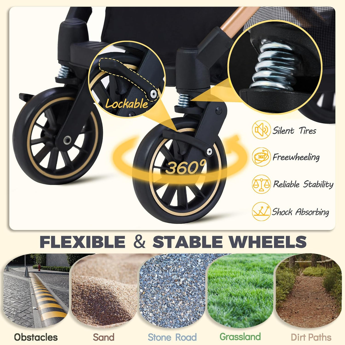 Pet Stroller for Small Dogs Cats, 6 Shock Absorption System