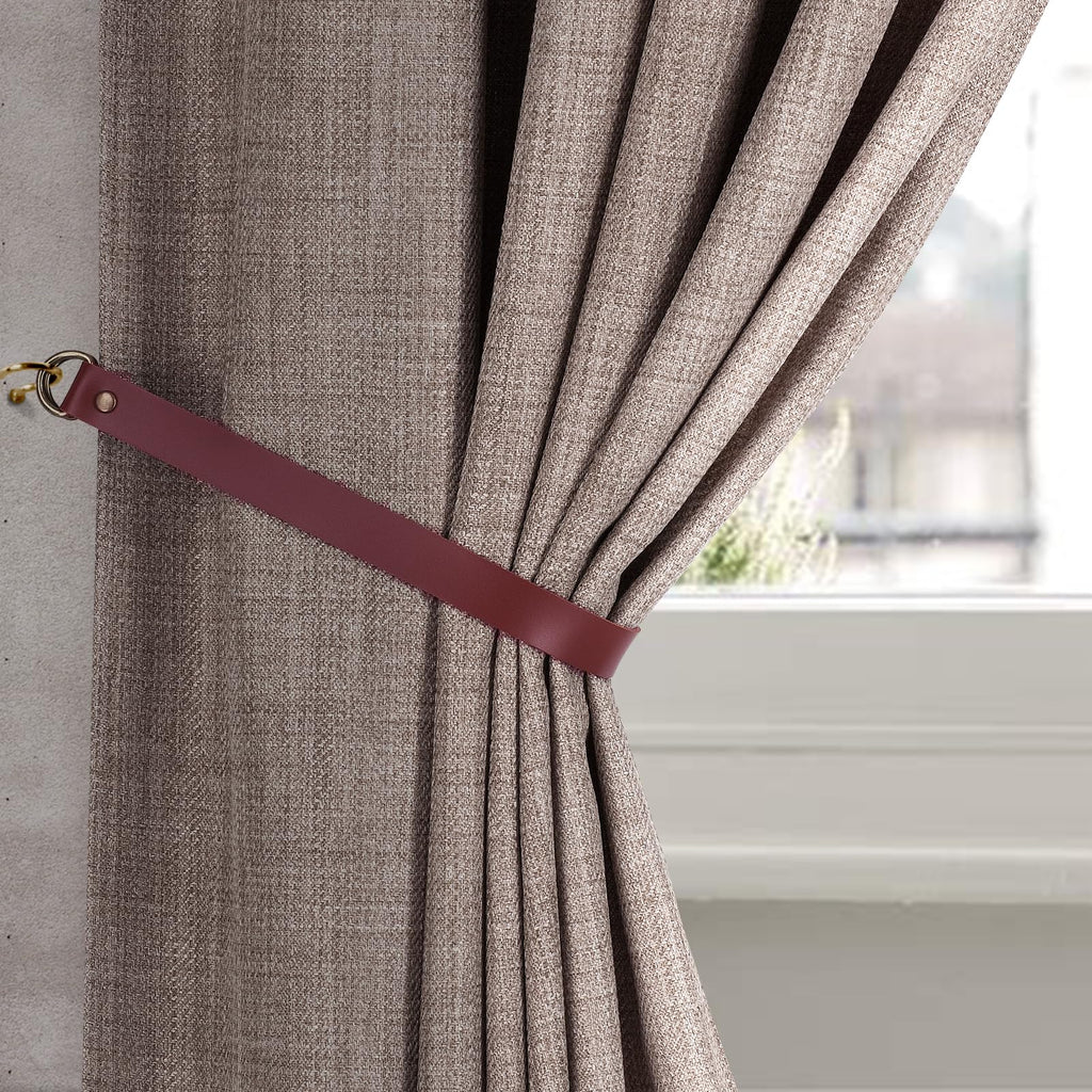 Faux Leather Curtain Tiebacks with Hooks, 4 Pack, Claert