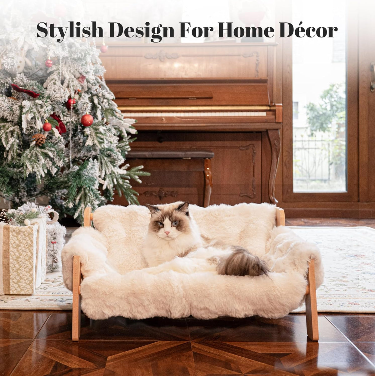Elevated Cat Couch Bed Wooden Raised Kitty Sofa Lounge Chair