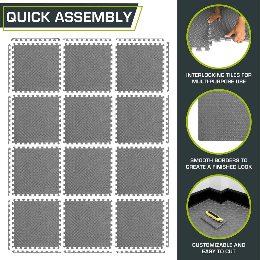 Fit Exercise Puzzle Mat ½-inch, EVA Interlocking Foam Floor Tiles for Home Gym, Workout Equipment, Kids Play Areas
