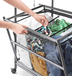 Triple Laundry Sorter with Ironing & Folding Table - Rolling Laundry Sorter with Ironing Table - Gunmetal
