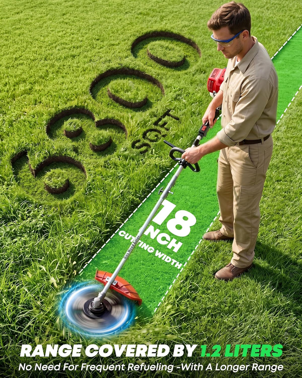 WHTH 52CC Gas Weed Eater, 5-in-1 Brush Cutter & Hedge Trimmer, Red | 9500 RPM, 18 in swath, 12 in pole saw, 40 in
