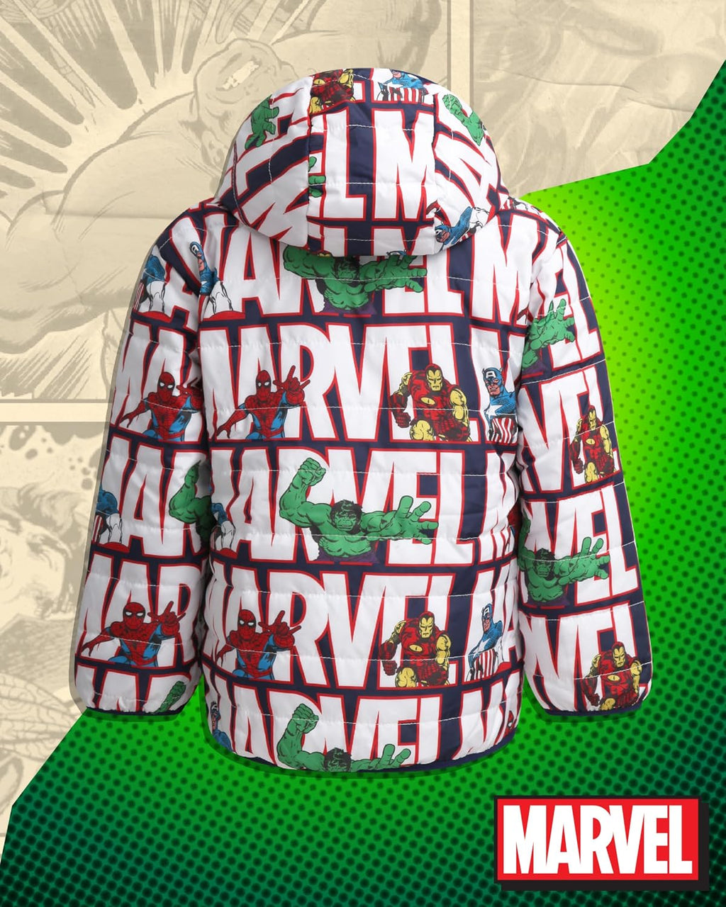 Spider-Man Boys Reversible Puffer Jacket Sherpa Fleece Lined Coat | Officially Licensed, Warm Cozy Two Sided Design