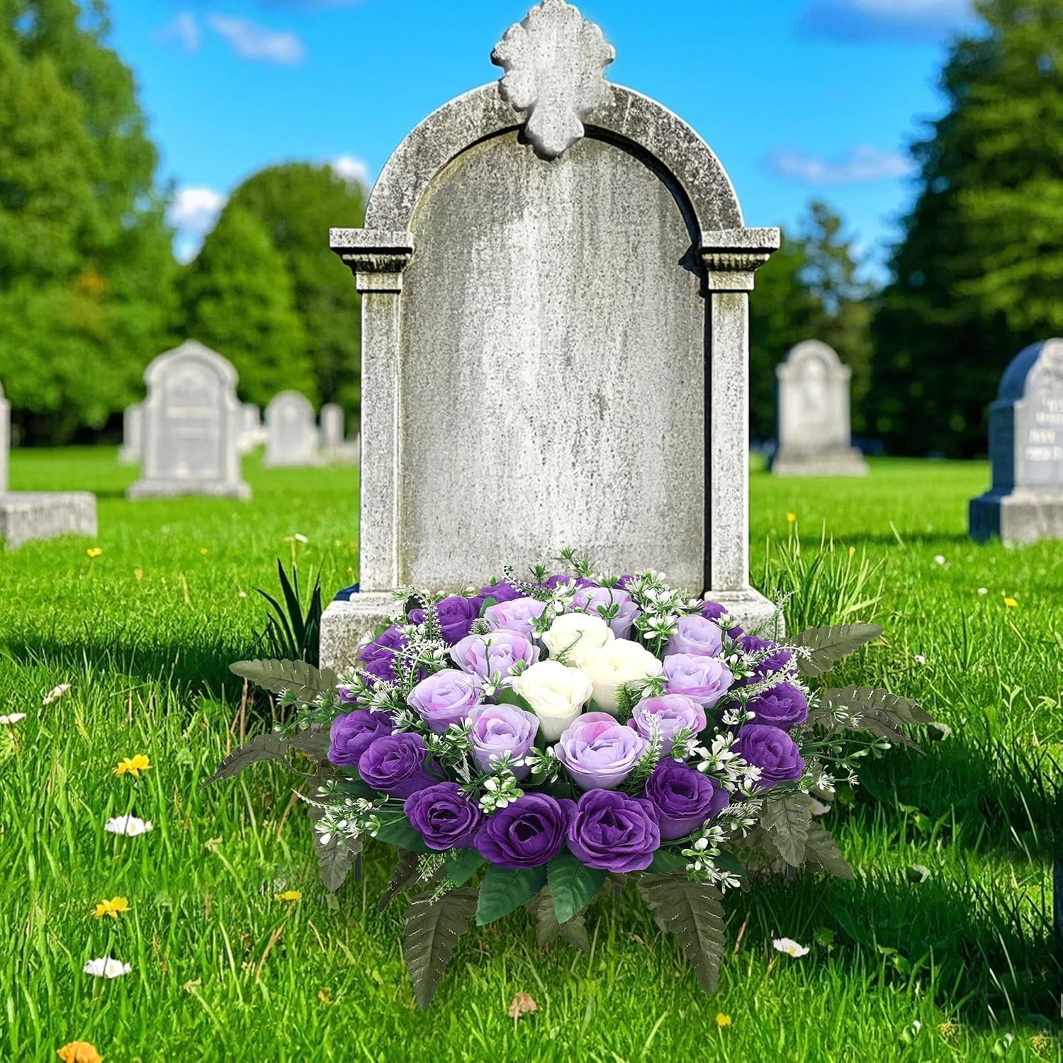 Artificial Cemetery Flowers,Silk Memorial Cake for Cemetery,Artificial Flower Centrepieces for Tables,Artificial Rose
