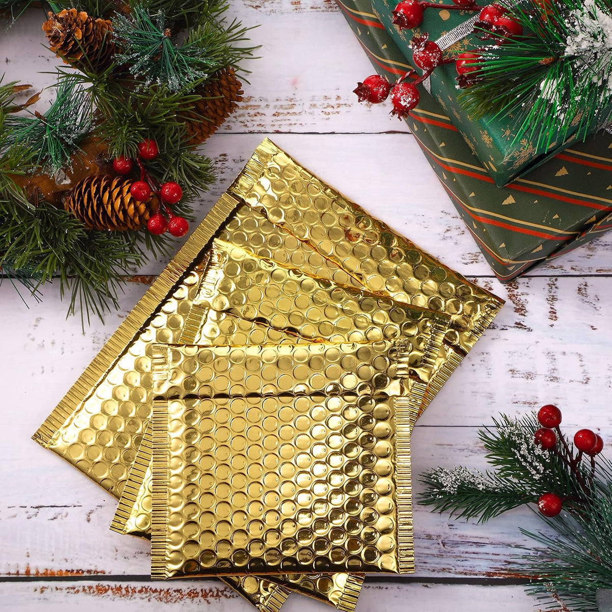 50 Pcs Bubble Mailers 3 Sizes, Bubble Shipping Envelopes, Gold