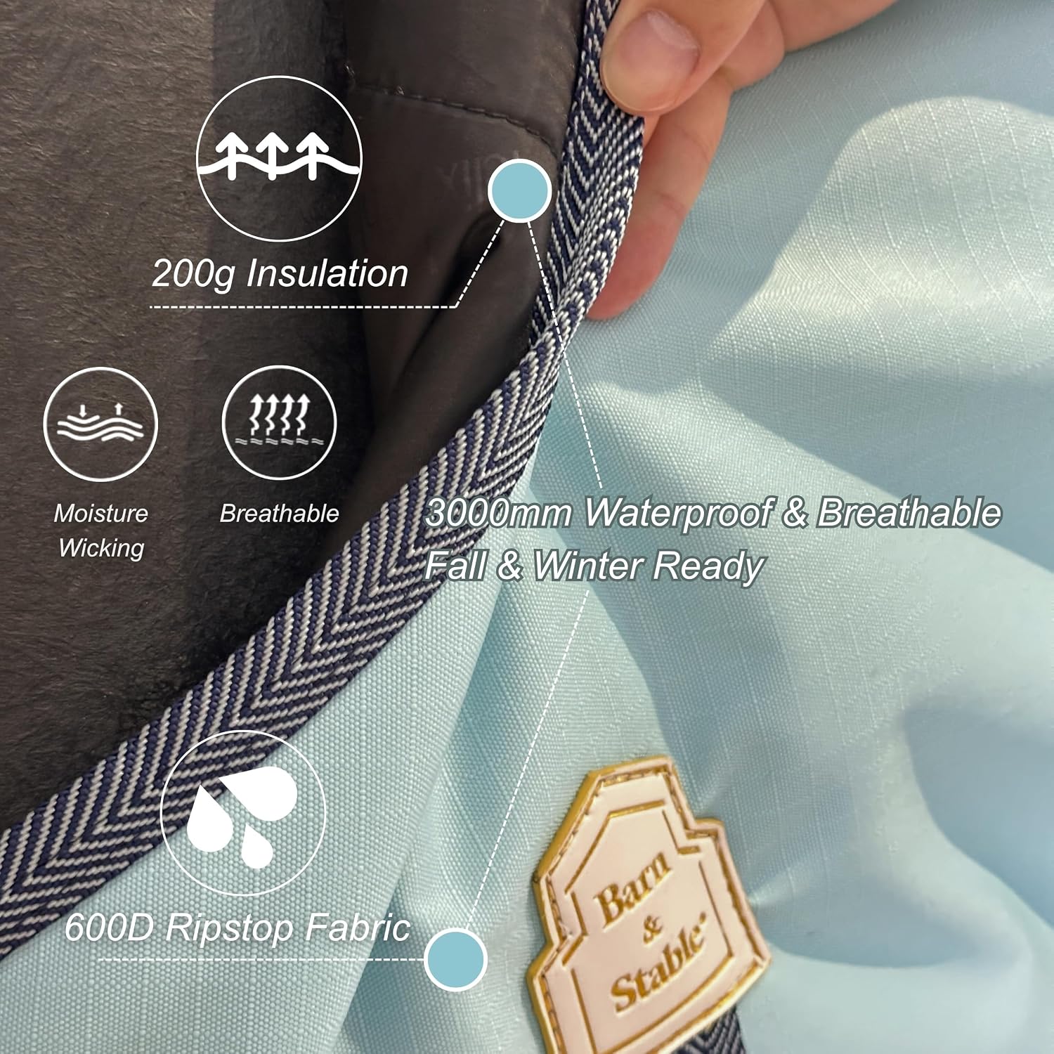 600Denier 3000mm/3000mvp Super Waterproof & Breathable Horse Blankets for Winter with 200g Fill