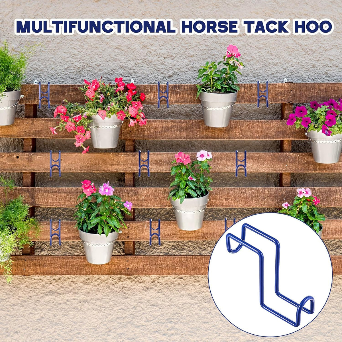 2 Pcs Heavy Duty Horse Tack Hooks Over Rail 4 Inch Metal,Blue