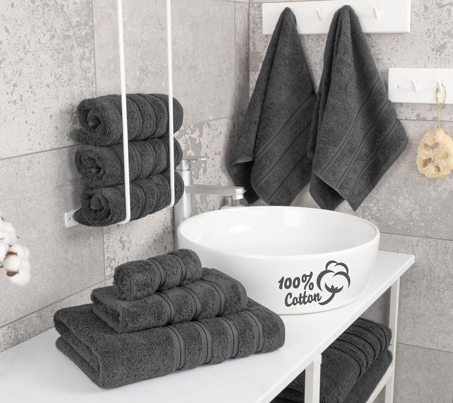 100% Cotton Luxury Turkish Towels, 6 Piece Towel Set | Soft Absorbent Quick Dry OEKO Tex Standard 100 Certificated
