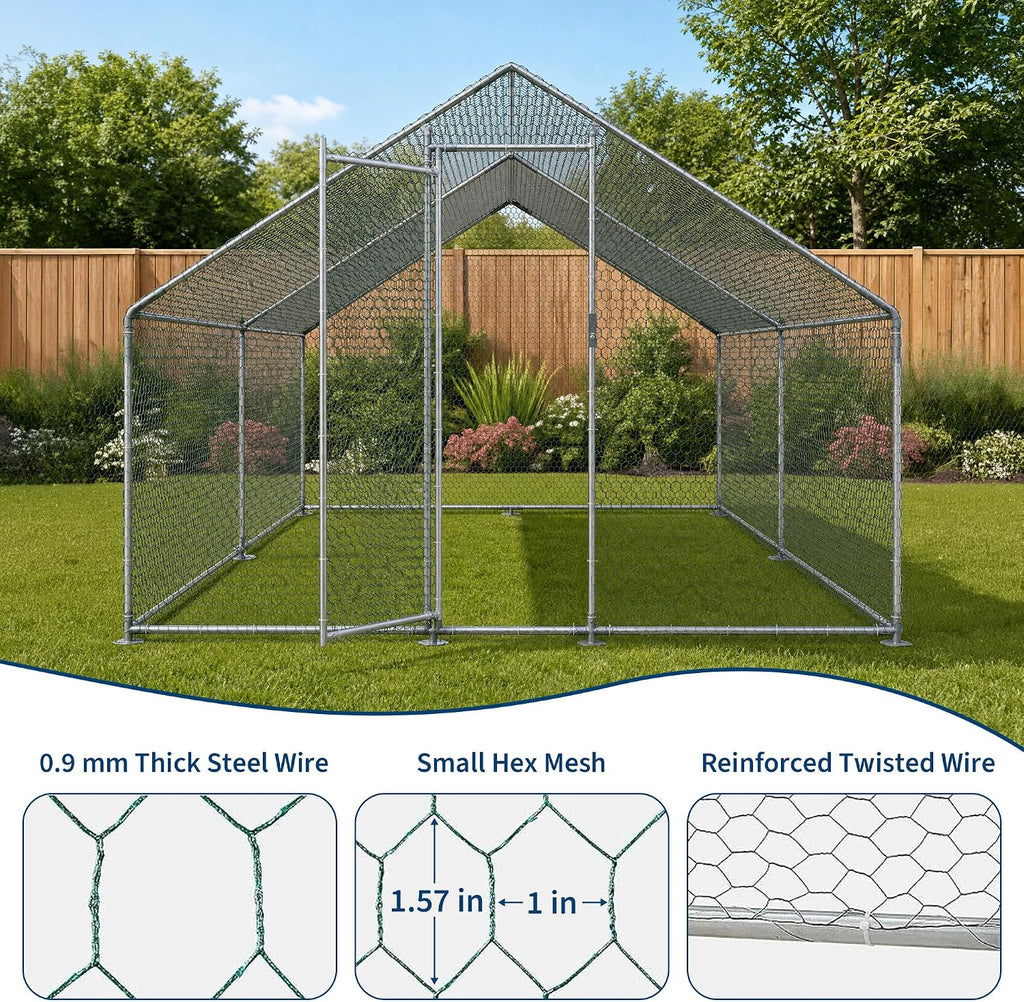 Metal Chicken Coop, Large Walk-in Run 13x10 FT for Yard