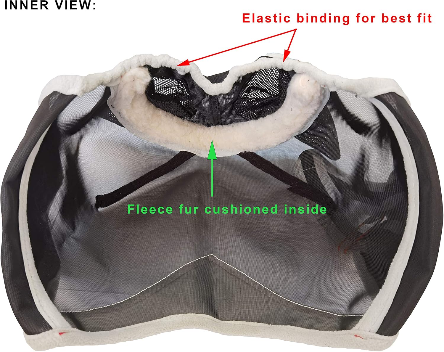 Fine Mesh Horse Fly Mask w/No Ears, UV Blocking 3D Eye Visor with Extra Fleece Cushioned Forehead, Protection from