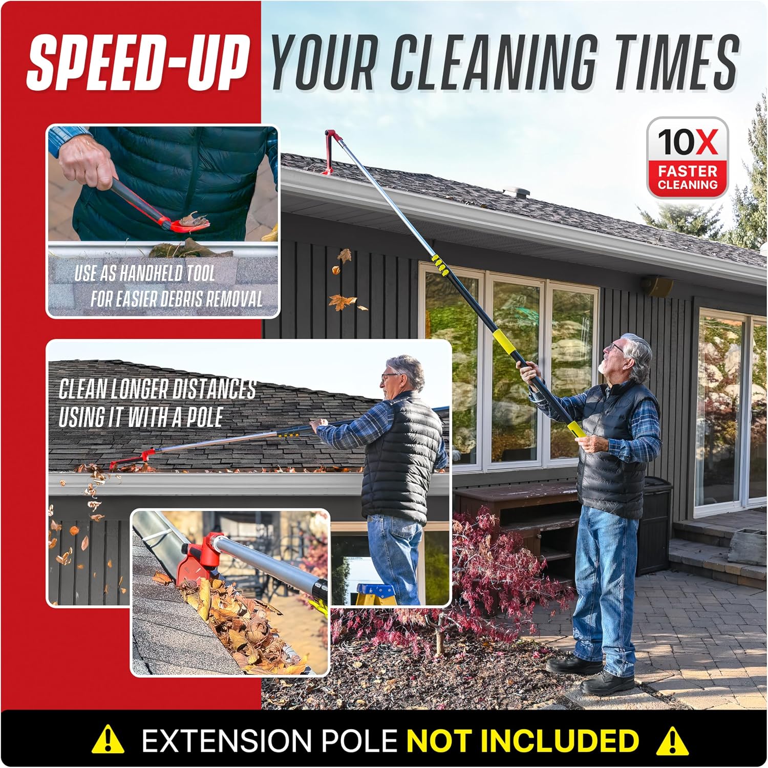 Multi-Angle Gutter Cleaning Tools from the Ground - Gutter Cleaner tool attachment for Threaded Poles - Gutter Scoop