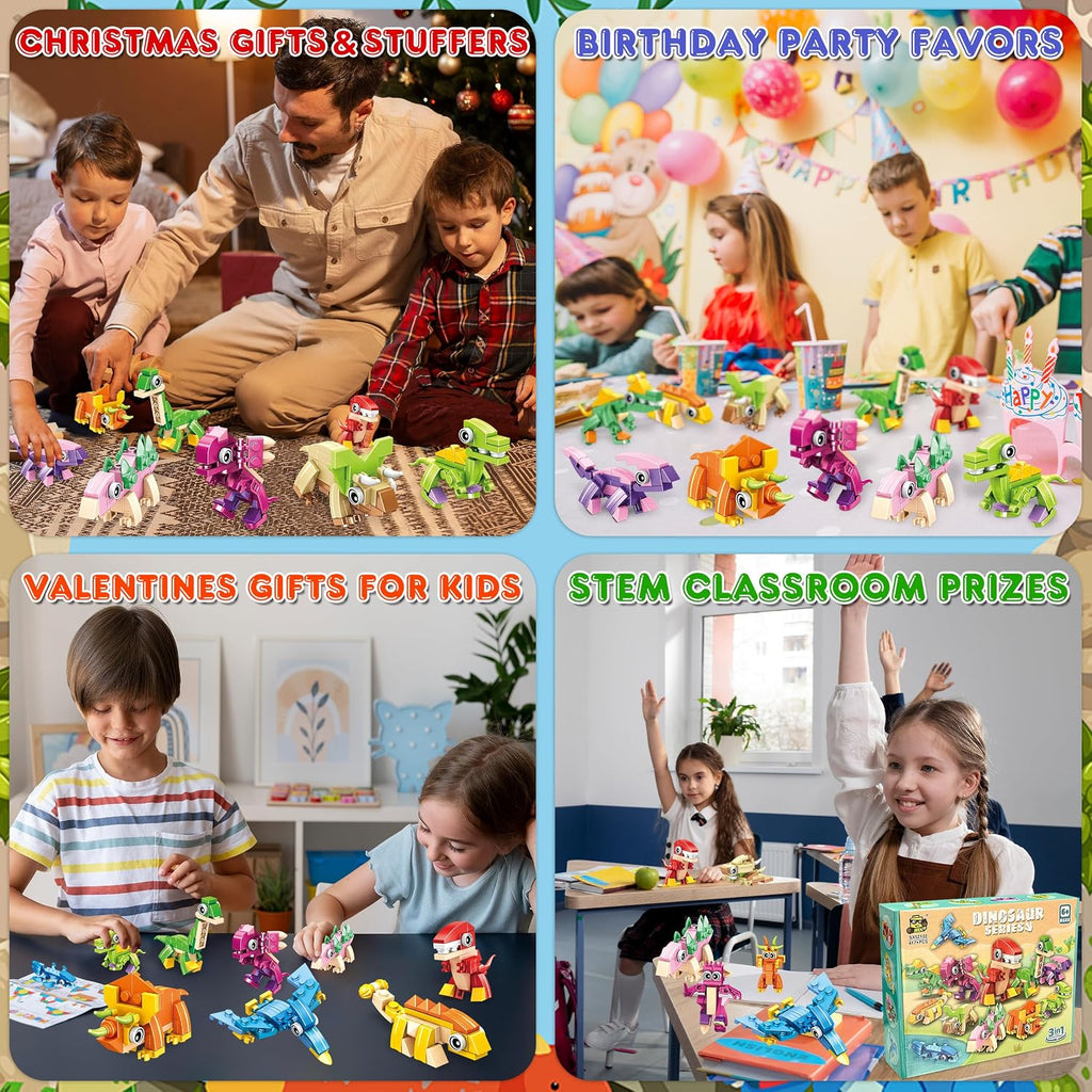 12 Packs Dinosaur Party Favors for Kids - 417 PCS Mini Dinosaur Building Blocks Set Toys for Boys Kids Easter