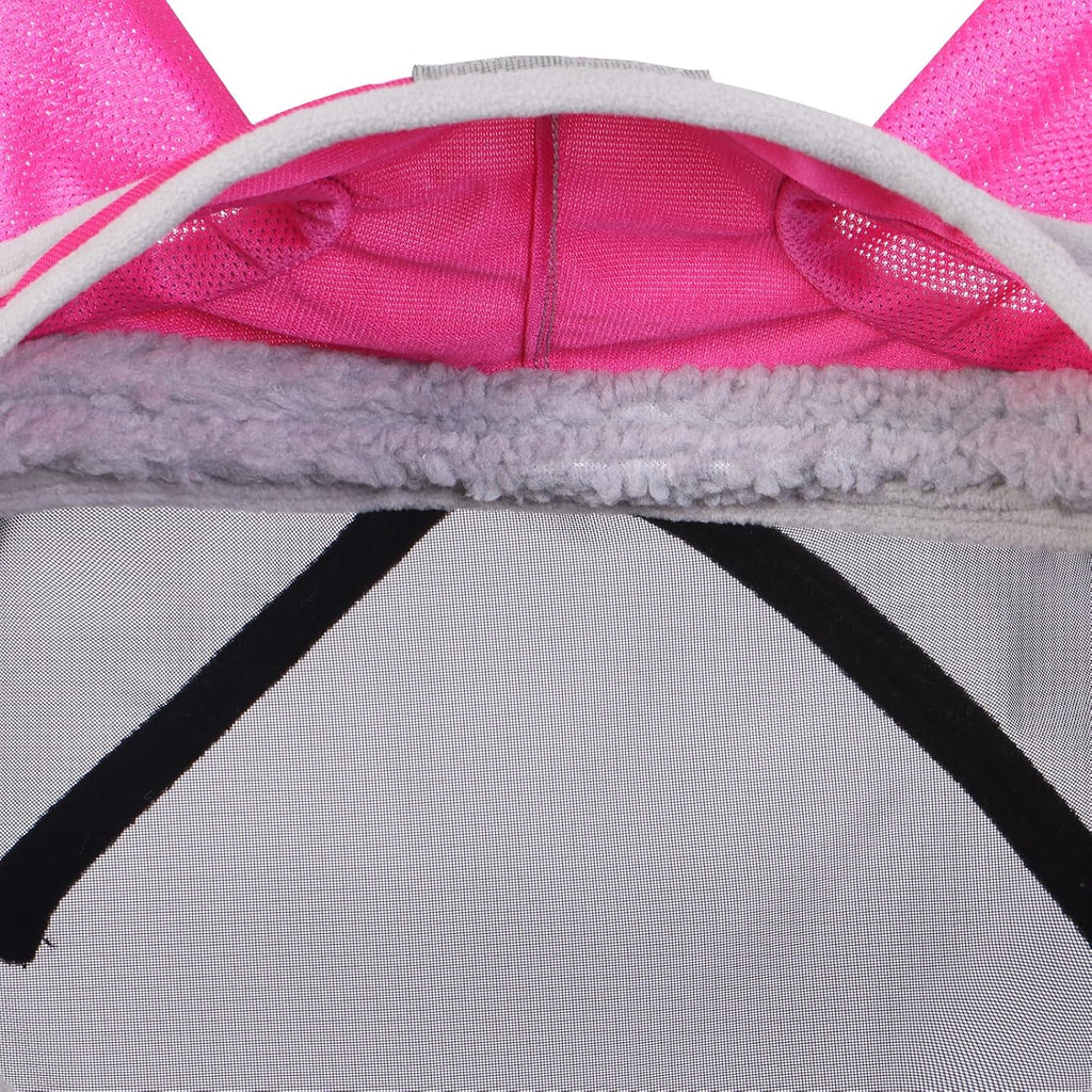 CareMaster Pro Luminous Horse Fly Mask Large Eye Space Long Nose with Ears UV Protection for Horse Flamingo (M; Cob)