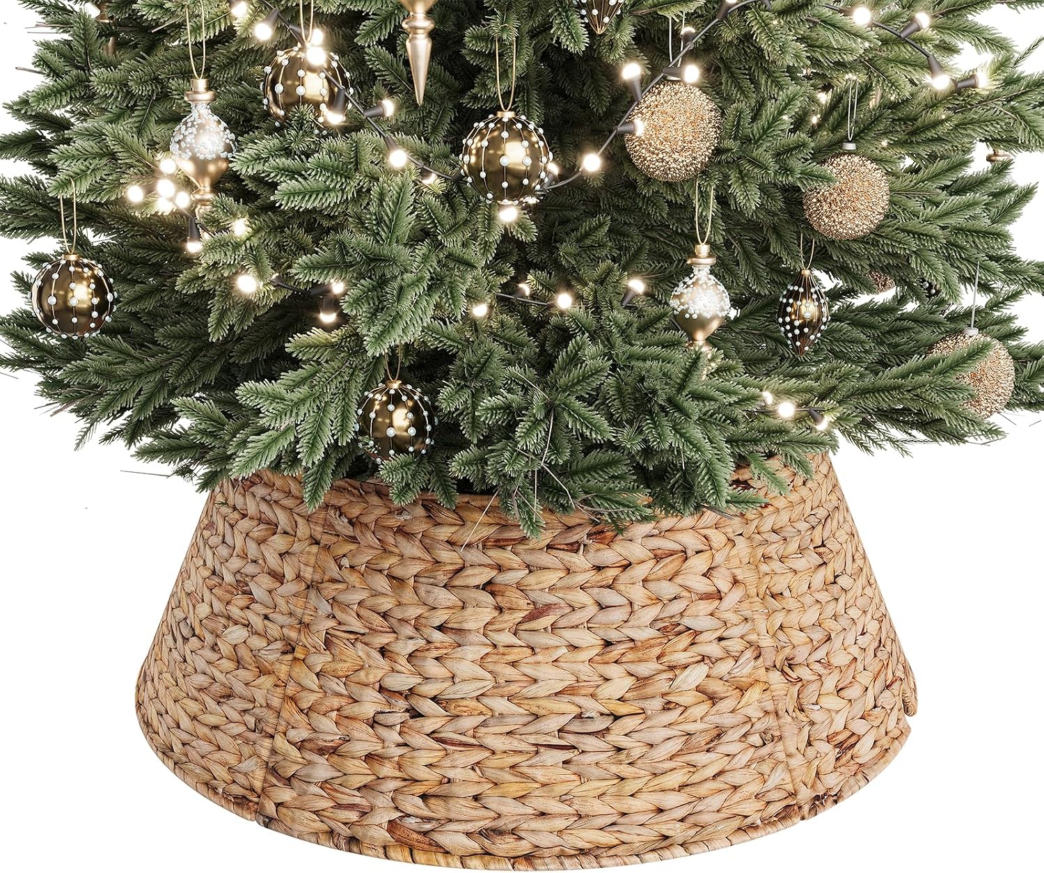 28-Inch Woven Rattan Christmas Tree Collar, Stylish Hyacinth 5-Piece Tree Skirt for Artificial Trees, Wicker Tree