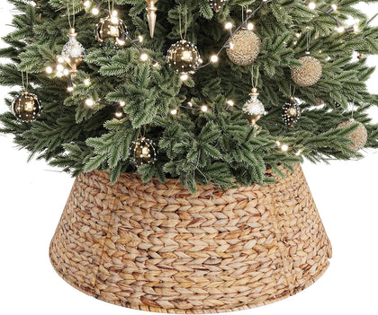 28-Inch Woven Rattan Christmas Tree Collar, Stylish Hyacinth 5-Piece Tree Skirt for Artificial Trees, Wicker Tree