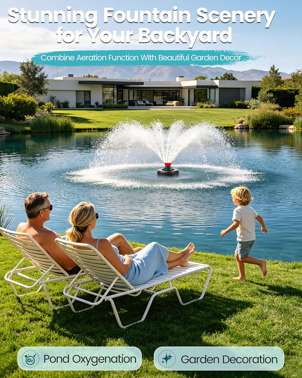 1HP Floating Pond Fountain Aerator, 15000GPH, 110V, Red