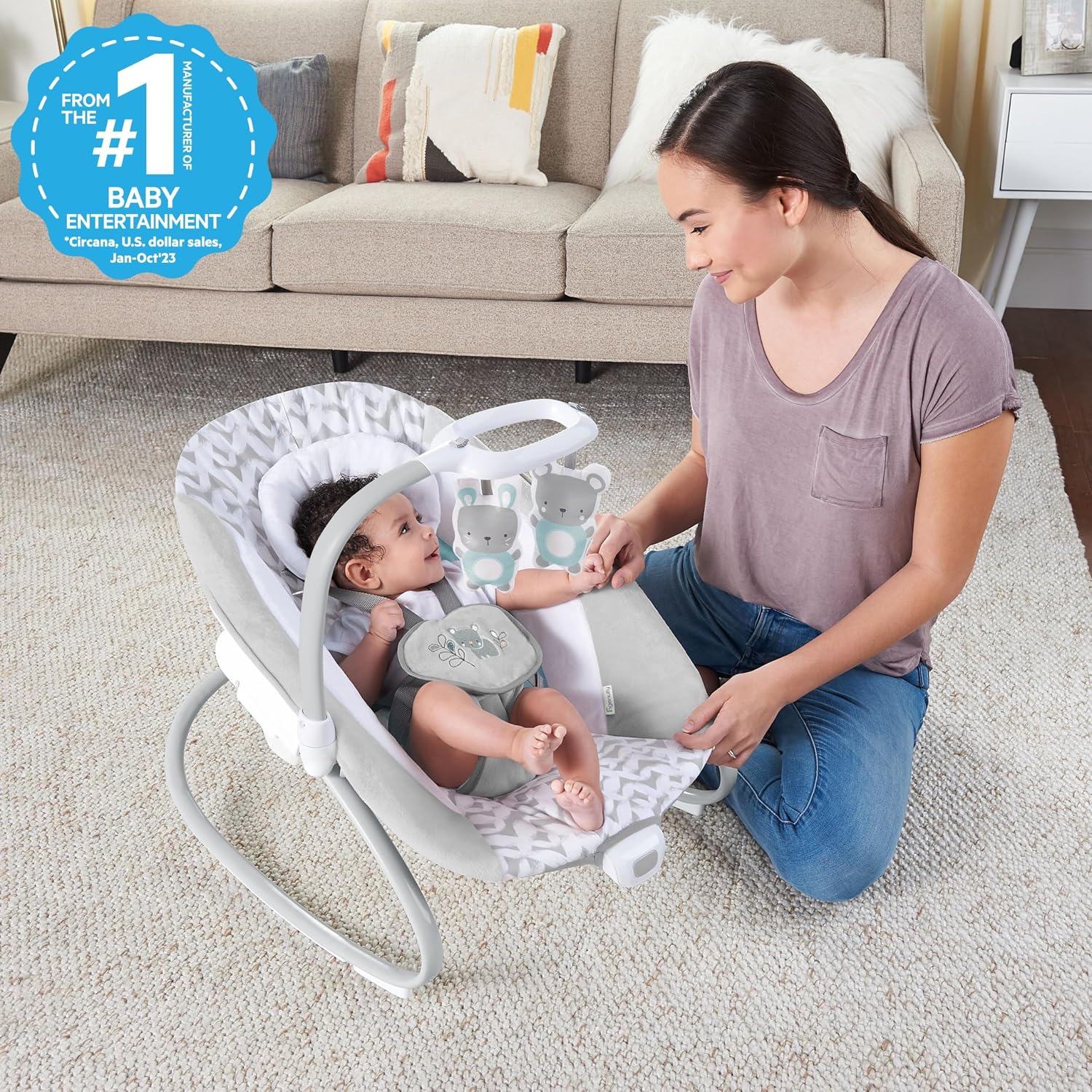2-in-1 SimpleComfort Lightweight Compact 6-Speed Multi-Direction Baby Swing & Rocker, Vibrations & Nature Sounds, 0-9