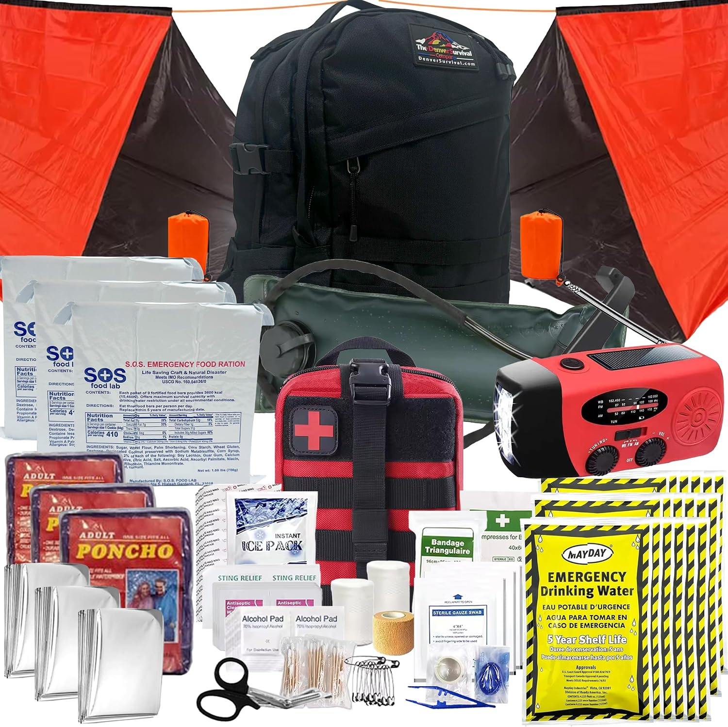 Denver: 3 Person 72 Hour Survival Backpack Kit - 210 Piece Bugout Bag - Upgraded Bug Out Kit w/Complete Tactical Home