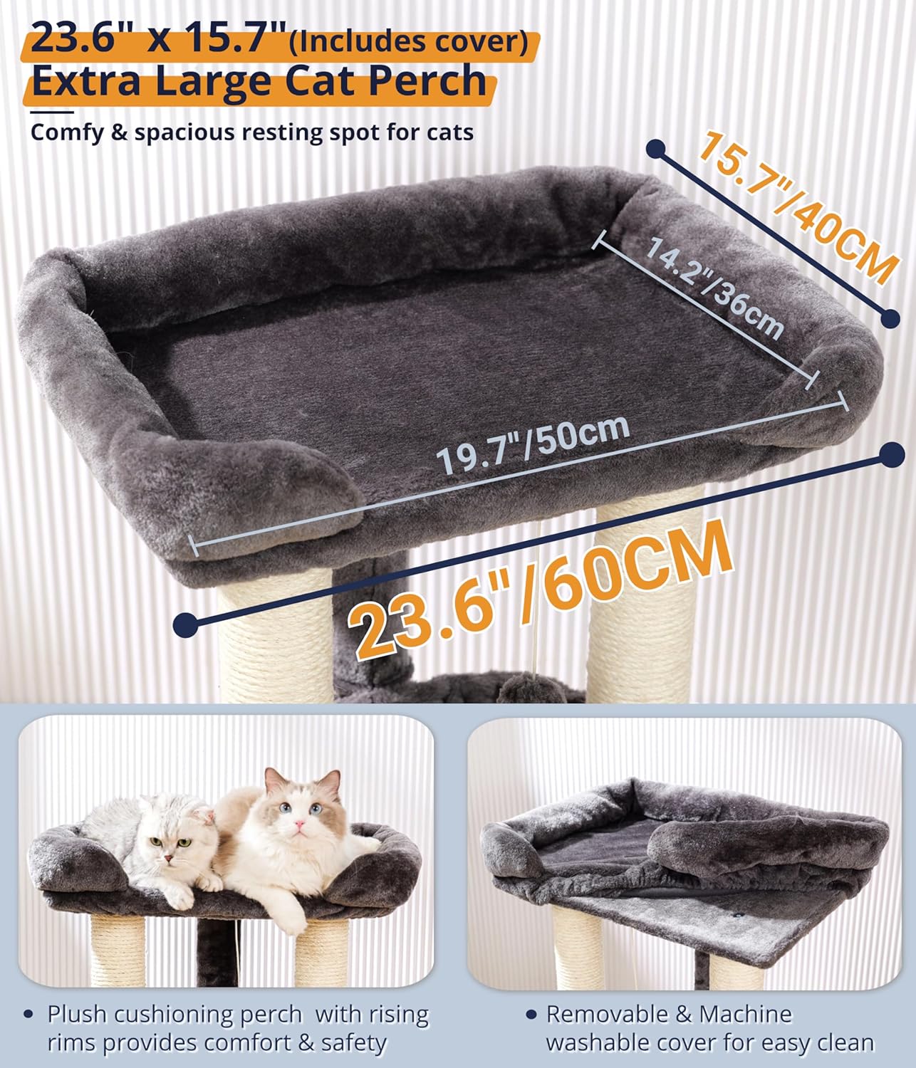 28" Cat Tree, Large Bed for Big Cats, Small Cat Tower with Soft Perch for Window Viewing, Stable Cat Tree Tower, Cat