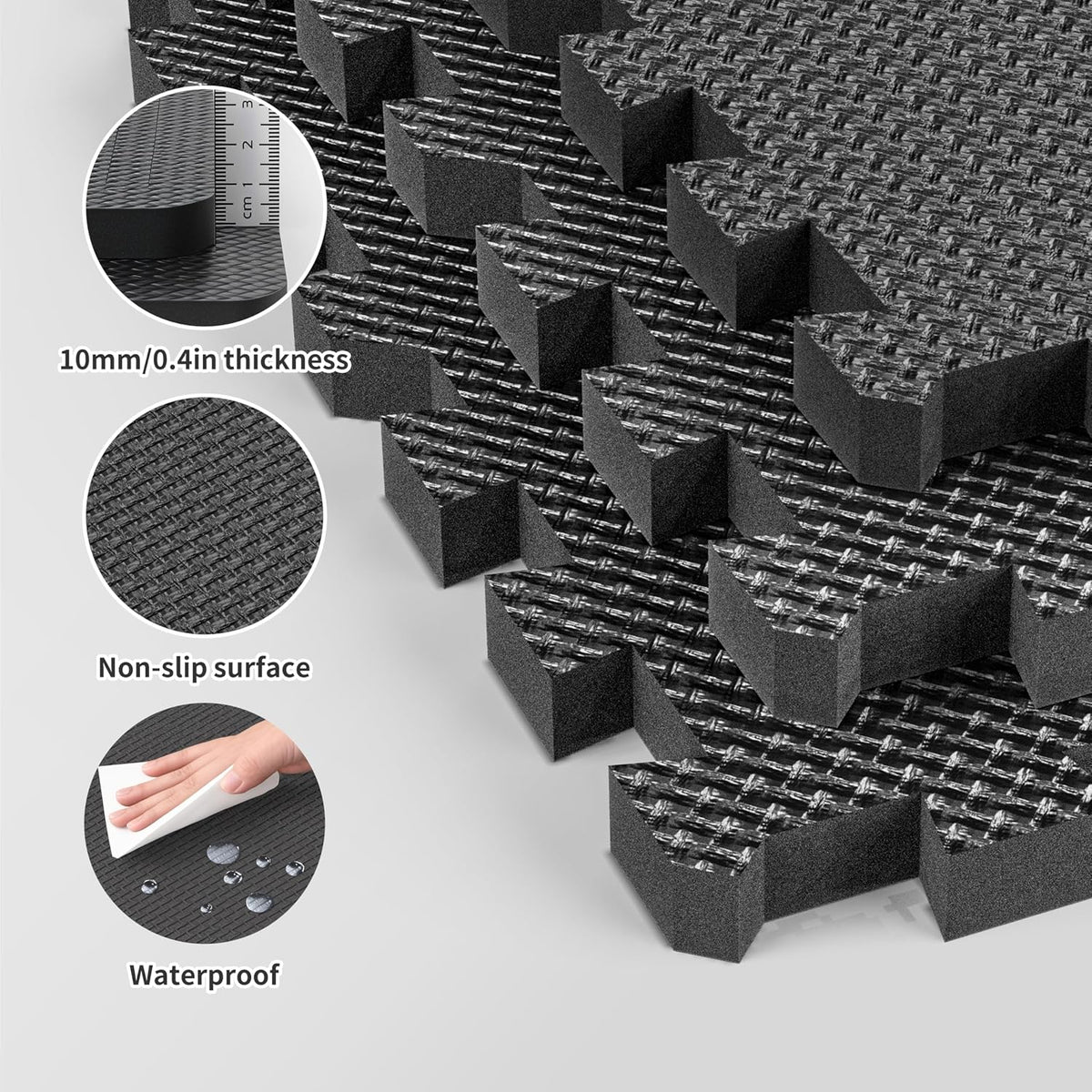 18 PCS Puzzle Exercise Mats, 11.8×11.8×0.4 Inch EVA Foam Interlocking Floor Tiles, Non-Slip Heavy-Duty Rubber Mats