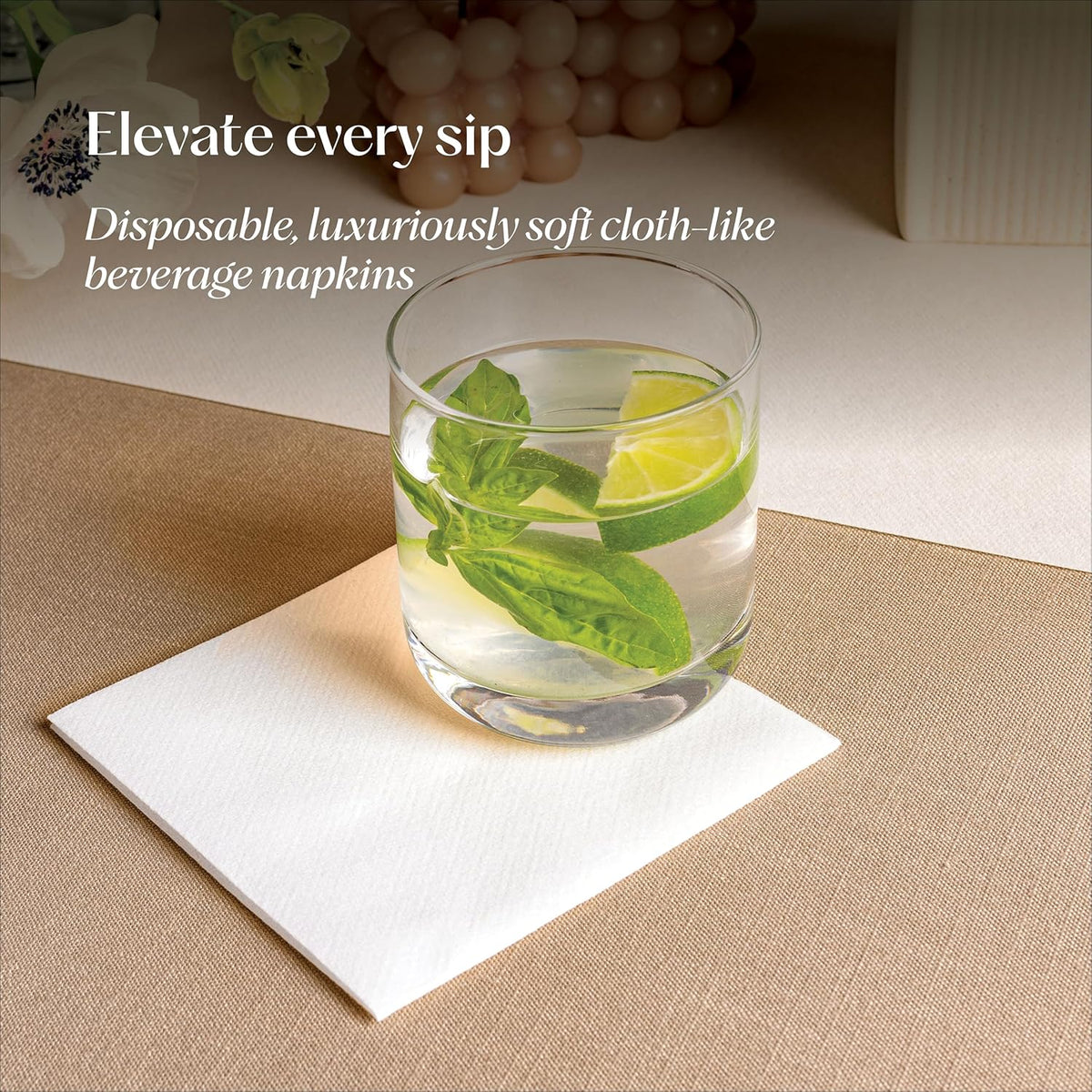 200 Linen-Feel Beverage Napkins - Disposable Cocktail Napkins, Made In USA - Soft & Absorbant Elelgant Paper Napkins