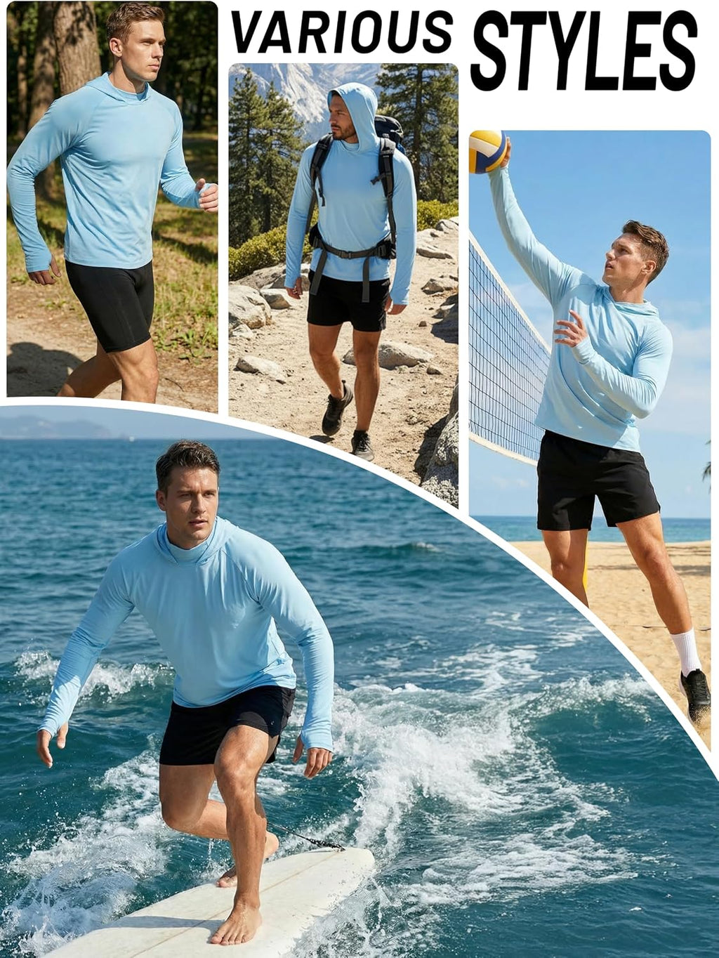 Men's UV Hoodies Long Sleeve Sun Rash Guard Fishing Swim Shirts | Long Sleeve, Fishing Shirts, Sun Protection, Dry