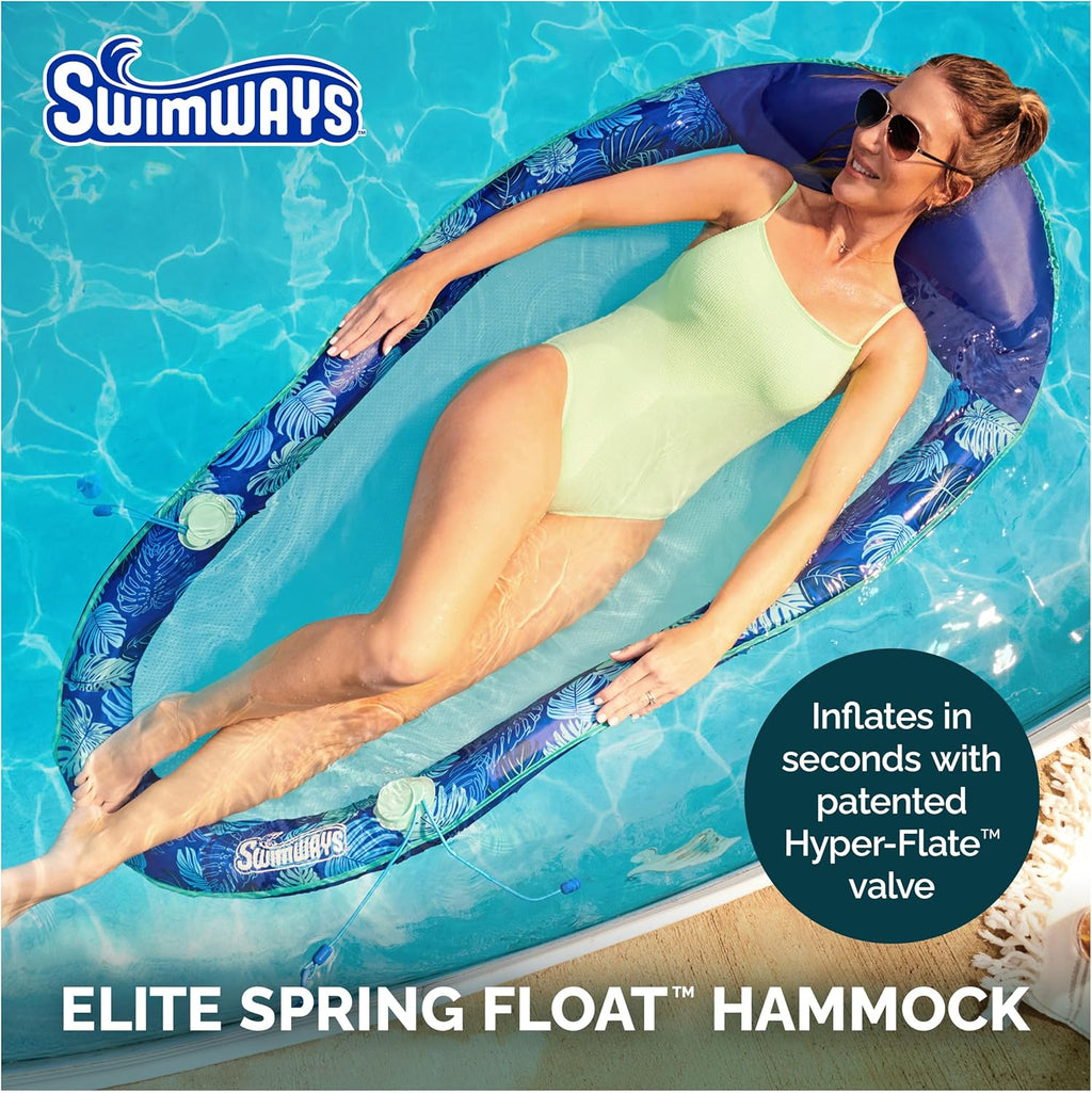 Spring Float Elite Hammock Pool Lounger with Breathable Mesh Seat, Inflatable Pool Floats for Adults with Fast