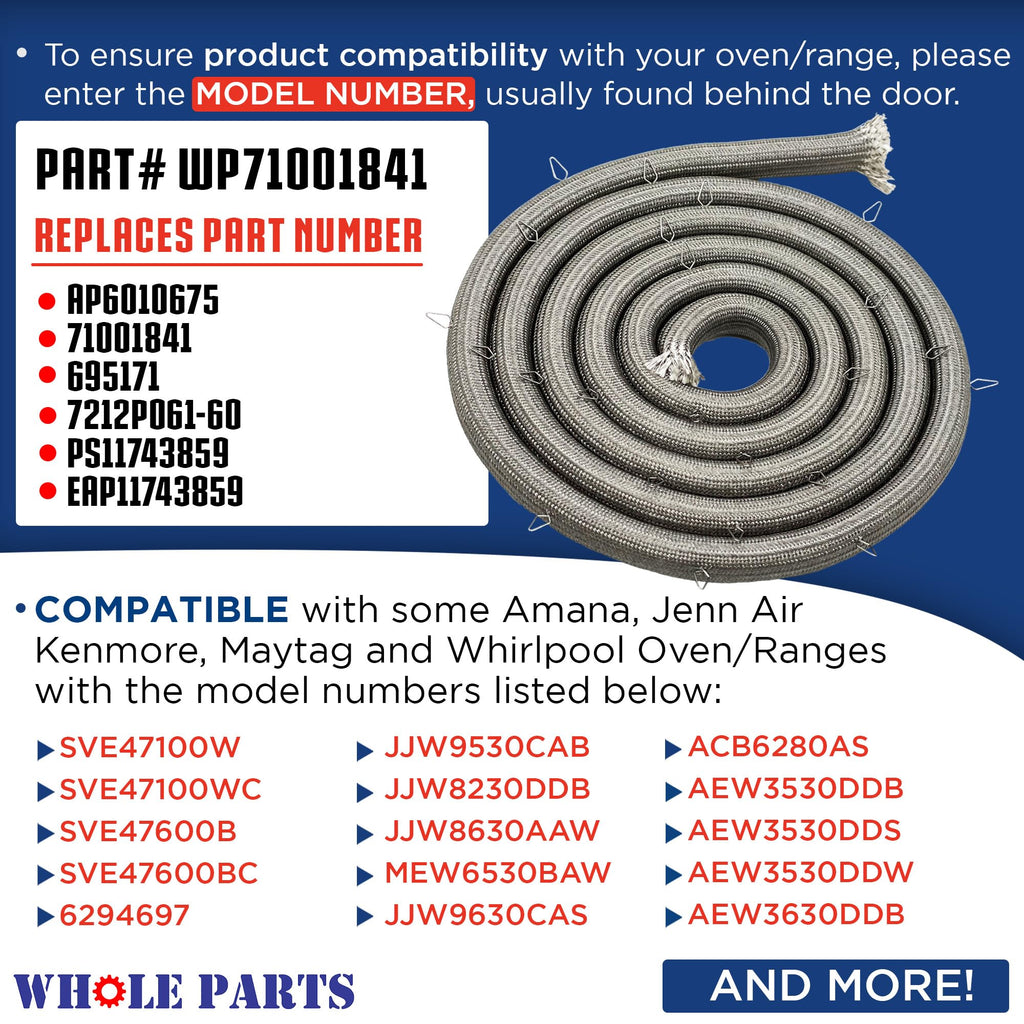 Whole Parts Upgraded Range Oven Door Gasket Seal Part# WP71001841