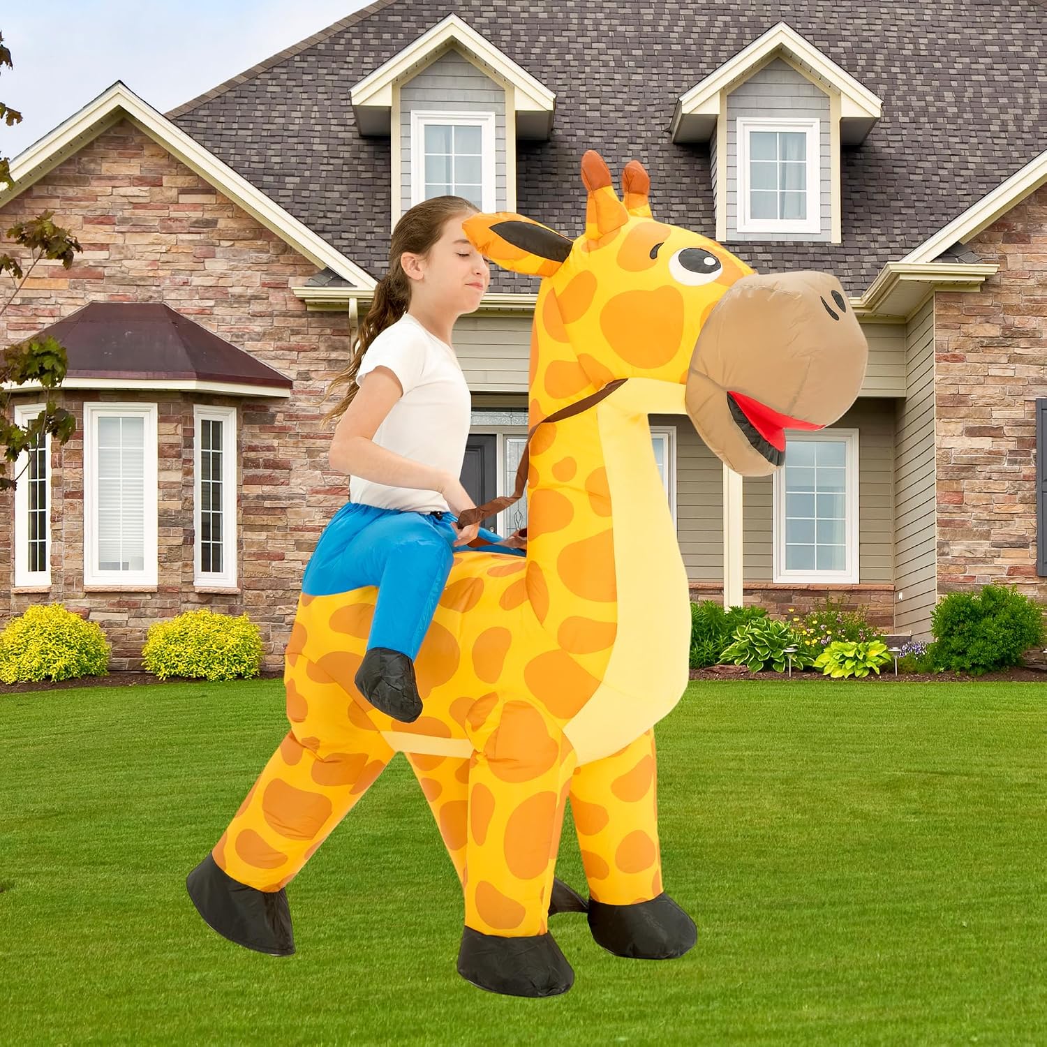 Halloween Inflatable Costume Kids,Blow Up Ride Giraffe Suit Girls Boys