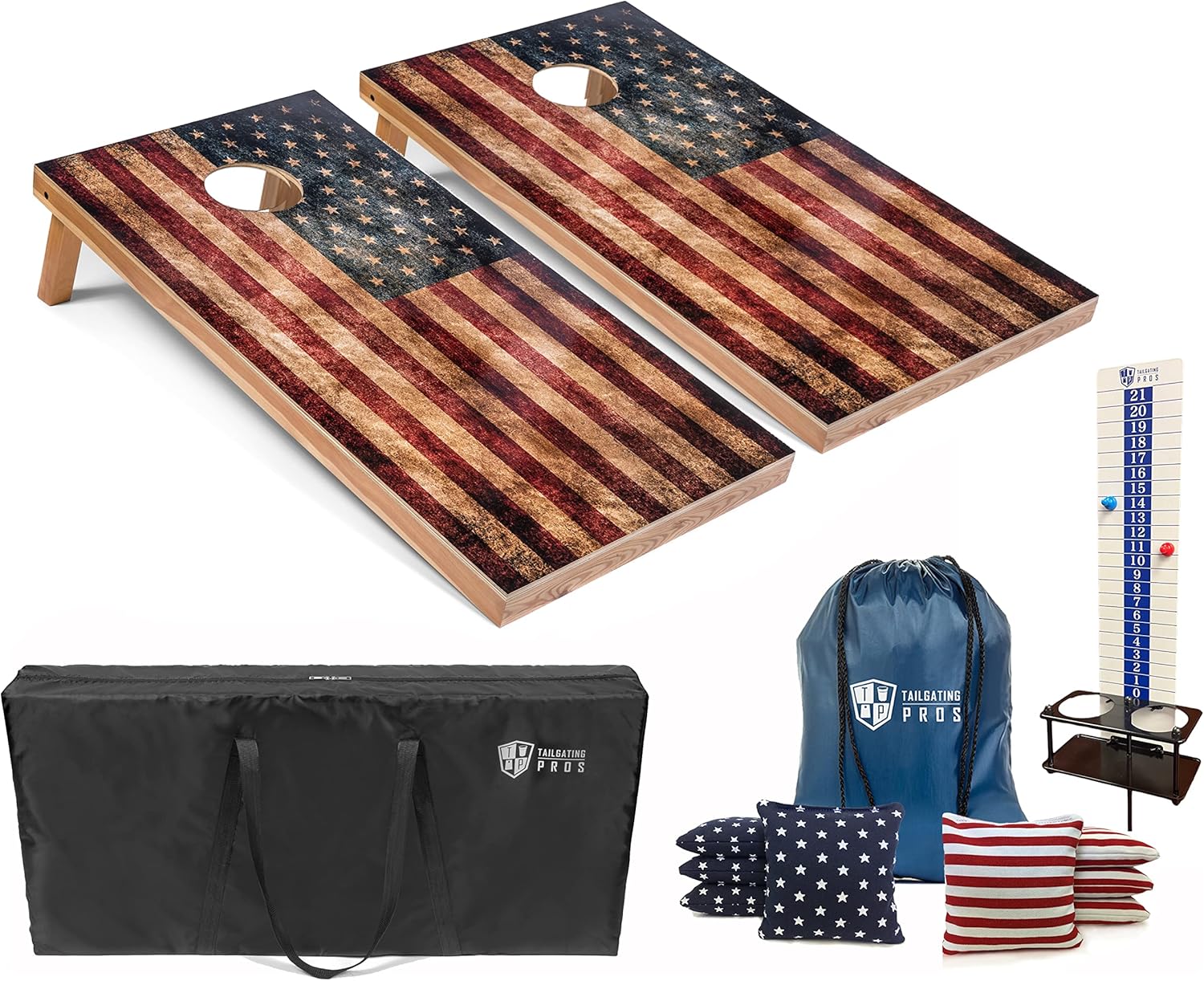 4x2 Regulation Cornhole Boards Flag Set- Includes 8 Bean Bags, Carrying Cases, and Score Keeper - Optional LED Lights