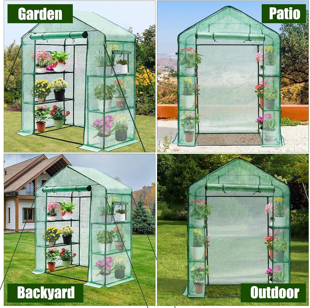 Greenhouse, 28 x 57 x 76'' Walk in Greenhouses for Outdoors Indoor | Small Plant Green House with Screen Windows, 3