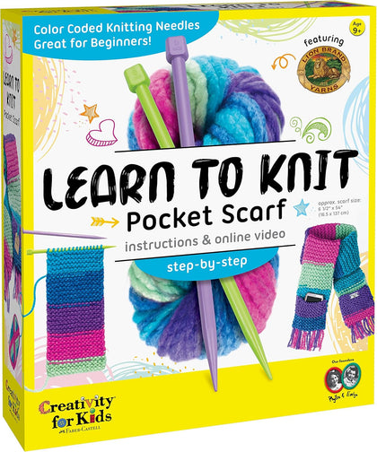 Learn to Knit Pocket Scarf - DIY Knitting Kit for Beginners, Kids Craft Kit