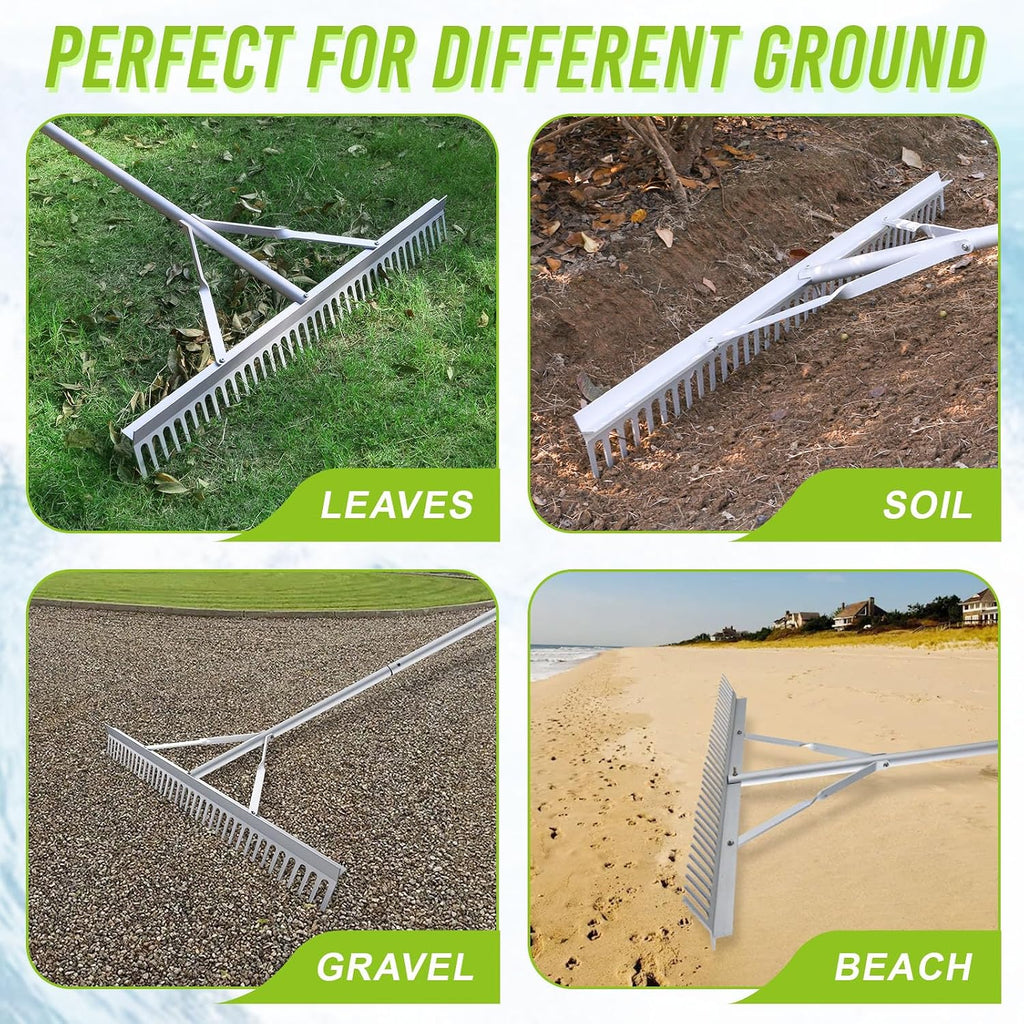 36 Inch Aluminum Landscape Rake | Garden Rake, Heavy Duty, Metal Construction, Loosening Soil